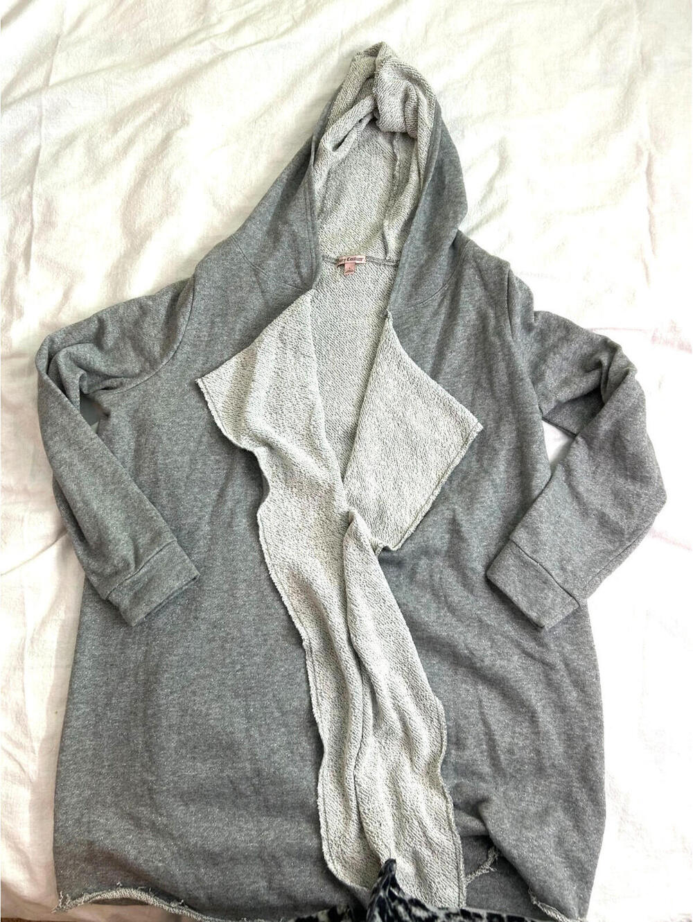 Juicy Couture Gray Glitter Open Front Cardigan Hoodie Sweatshirt Shrug Size L